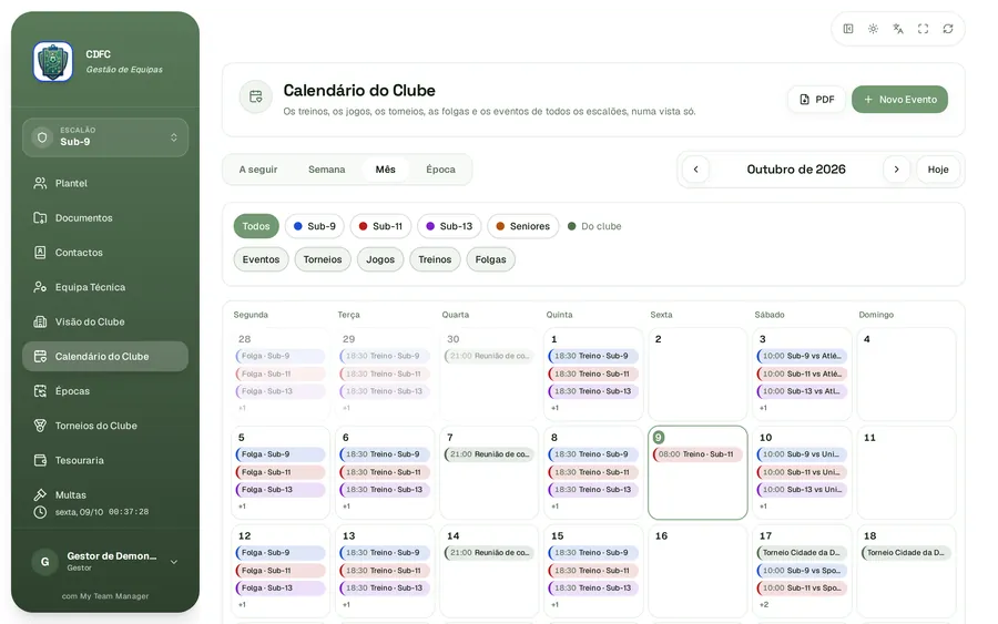 O calendário do clube