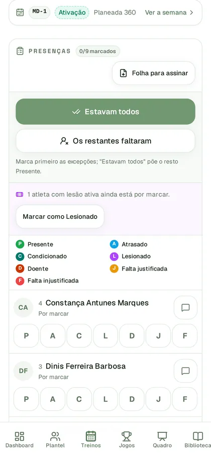 A chamada de um treino no telemóvel